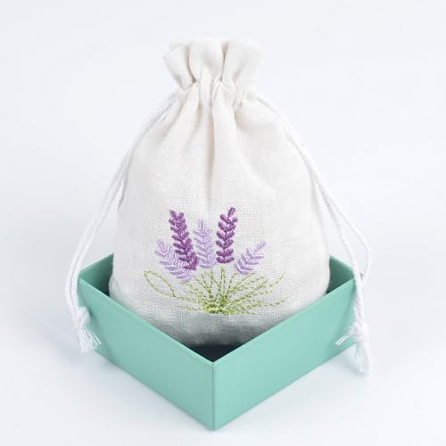 Pack Of 10 Cotton Linen Drawstring Lavender Bags