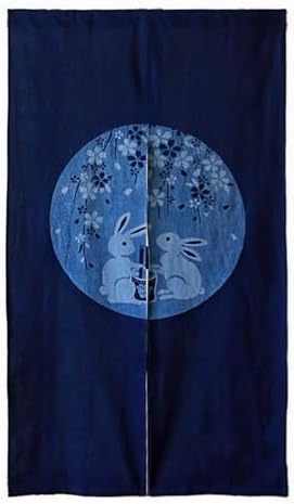 Handmade Shibori Noren Curtain in Cherry Blossom Bunnies