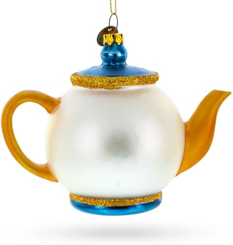 Elegantly Decorated Christmas Teapot Glass Ornament