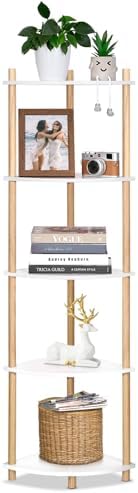YGYQZ 5 Tier Corner Bookshelf Stand - Narrow Stable Rustic Style