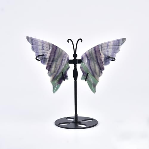 JIC Gem Rainbow Fluorite Crystal Butterfly Angel Wings Sculpture