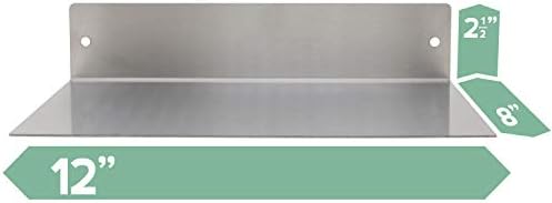 Buhbo Mitus Floating Shelf Wall Mounted 8x12 Brushed Stainless Steel
