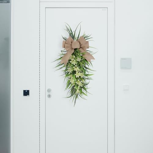 236in Spring Teardrop Lilies Wreath with Bow