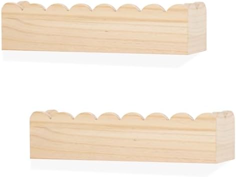 Wood Floating Shelves 2 Pack Scalloped Pine Natural