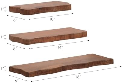 Sagebrook Home Floating Wall Shelves Set of 3 Mango Wood with Iron Brackets