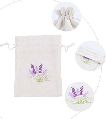Pack Of 10 Cotton Linen Drawstring Lavender Bags