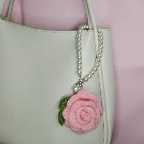 WAYUTO 2Pcs Pink Red Rose Crochet Car Hanging Decor