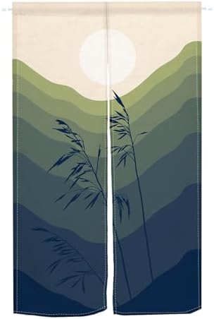 Leowefowa Japanese Doorway Curtain Noren Boho Style Green