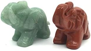 EDENS CALL 2 pcs Natural Healing Green Aventurine Red Jasper Crystal Elephant Figurines