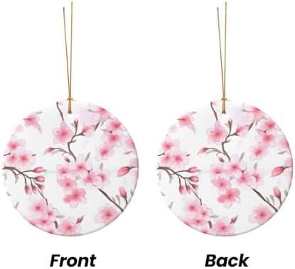 Pink Cherry Blossom Round Ceramic Christmas Ornaments 1
