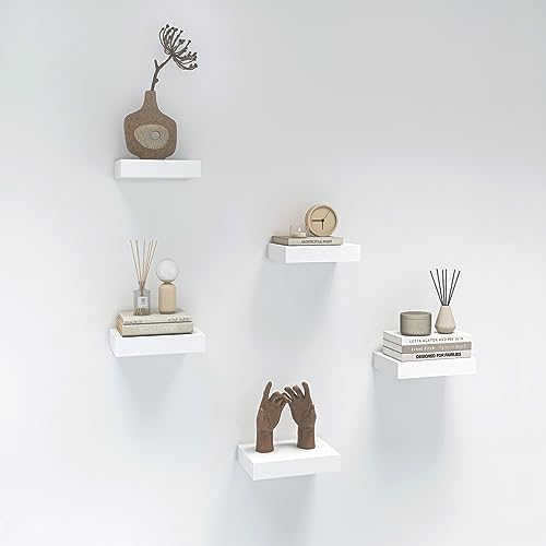 HAO Small Floating Shelf Set of 5 White 6 Inch Wall Mount