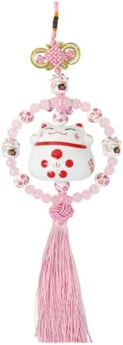 1Pcs Playful Lucky Cat Car Charm Adorable Beaded Ornament with Tassel
