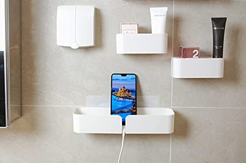 Adhesive Wall Mounted Shelves 4pcs Set White ABS Plastic Hanging Storage Bins