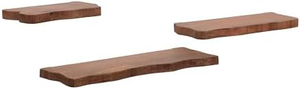 Sagebrook Home Floating Wall Shelves Set of 3 Mango Wood with Iron Brackets