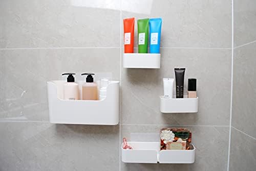 Adhesive Wall Mounted Shelves 4pcs Set White ABS Plastic Hanging Storage Bins
