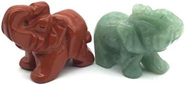 EDENS CALL 2 pcs Natural Healing Green Aventurine Red Jasper Crystal Elephant Figurines