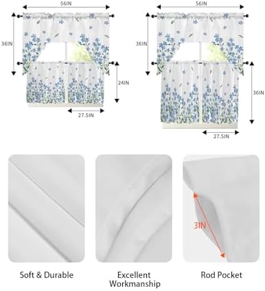 Farmhouse Floral Curtains Swag Valance and Tier Set 24 Inch