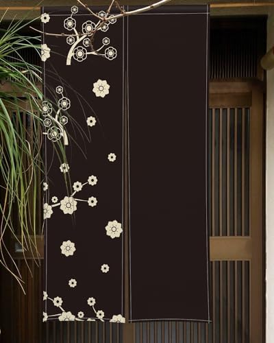 Japanese Noren Door Curtain with Cartoon Flower Tree Print