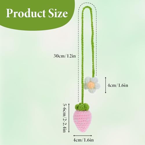 Telooco Crochet Strawberry Car Hanging Ornament Set