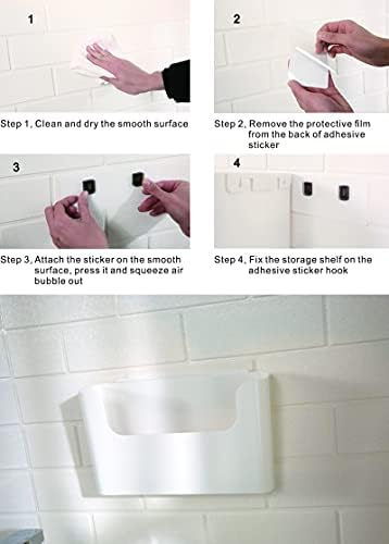 Adhesive Wall Mounted Shelves 4pcs Set White ABS Plastic Hanging Storage Bins