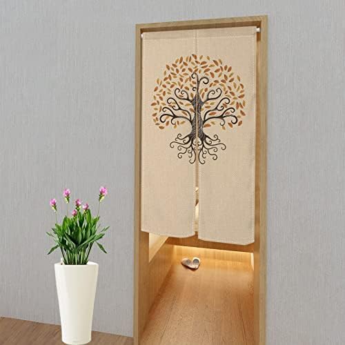 Leowefowa Japanese Noren Curtain Abstract Tree Design