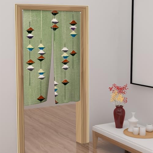 Leowefowa Noren Door Curtain Green Geometry Panel