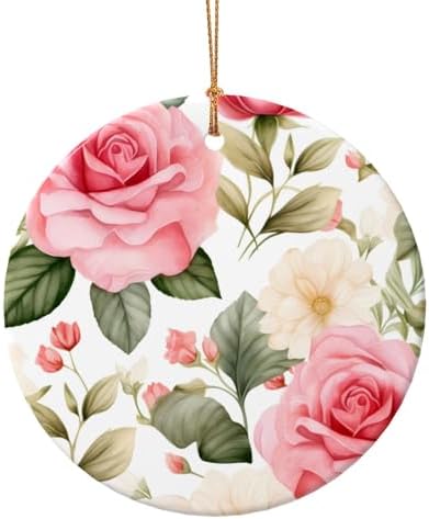 Christmas Ornaments Rose Flower Ceramic Pendant Hanging Decor