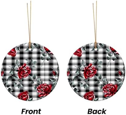 Christmas Ornaments Retro Rose Black Plaid Ceramic Pendant