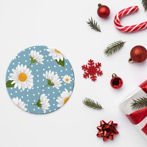 Christmas Ornaments Daisy Flower Polka Dots Round Ceramic Pendant Decor