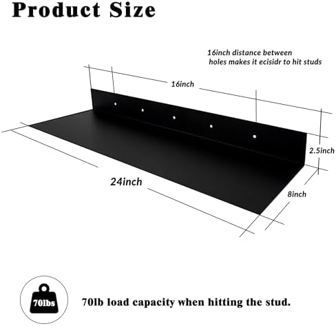 Metal Floating Shelves Set of 2 24 Inch Matte Black