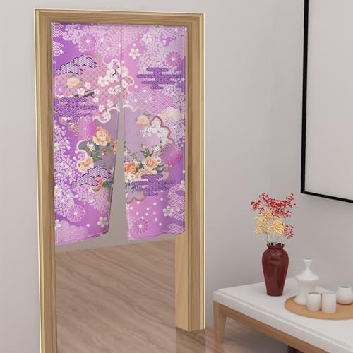 Japanese Bloomy Flowers Wave Pattern Noren Curtain