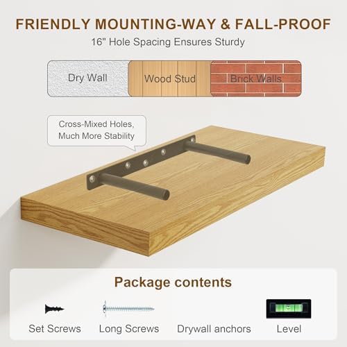 Fun Memories 36 Inch Floating Shelf Set of 2 Oak