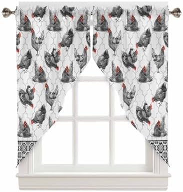 Retro Swag Curtains Farmhouse Rooster Kitchen Valance 28x36 Panel