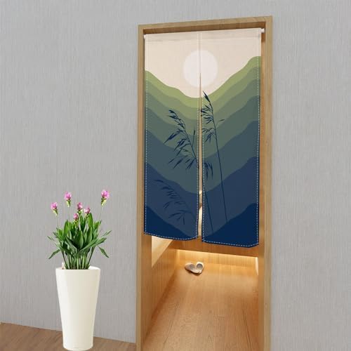 Leowefowa Japanese Doorway Curtain Noren Boho Style Green