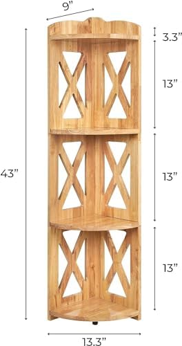 YCICI Corner Shelf Stand 4 Tier Natural Wood