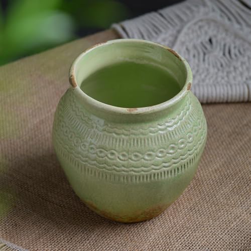 Quoowiit Ceramic Rustic Farmhouse Vase Green