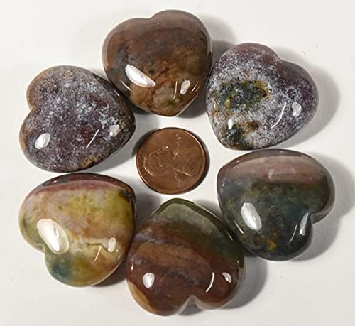 Heart Shaped Gemstone Collection with Red Orange Green Moss Agate
