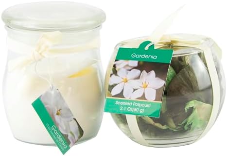 Fragrant Delights Gardenia Scented 10 Oz Jar Candle and Potpourri Set
