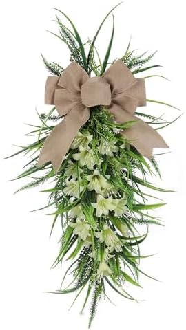 236in Spring Teardrop Lilies Wreath with Bow