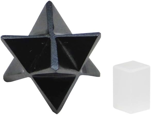 Black Agate Merkaba with Selenite Cube and Velvet Pouch - EDZZEL