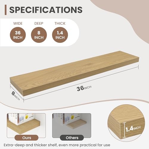 36 Inch Floating Shelves Set of 2 with Invisible Brackets