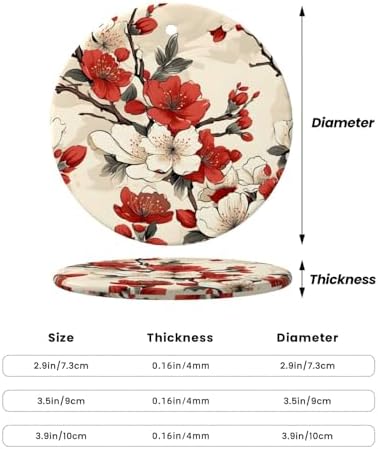 Christmas Ornaments White Red Cherry Blossom Ceramic Round Pendant Decor