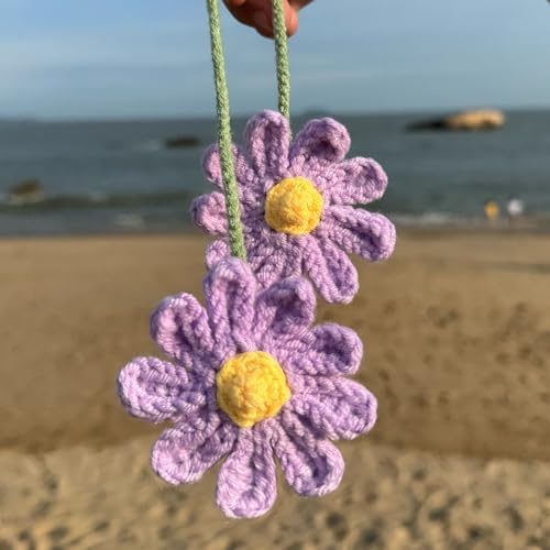 Cute Crochet Daisy Car Hanging Ornament Purple