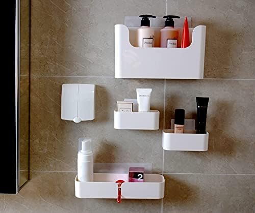 Adhesive Wall Mounted Shelves 4pcs Set White ABS Plastic Hanging Storage Bins