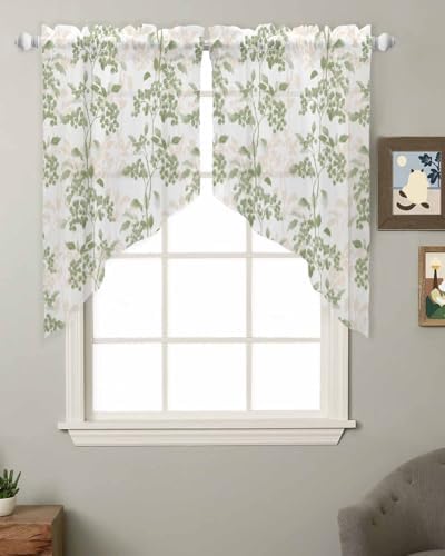 Sage Green Floral Swag Curtains 2 Panels Set