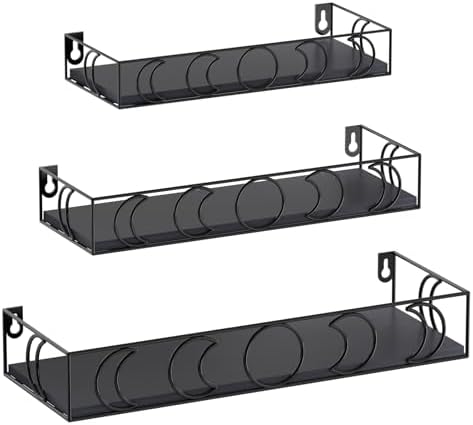 Moon Phase Wall Shelves Black 3 Pack Floating Book Shelves