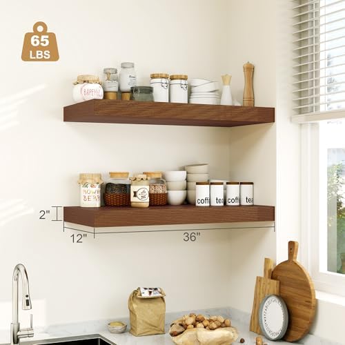 12 Inch Deep Walnut Floating Shelves Set of 1