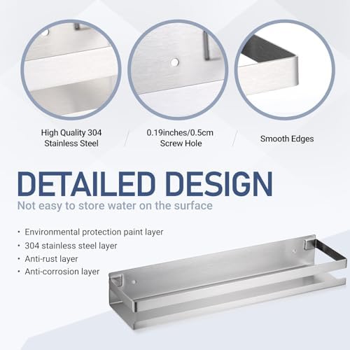 2 Pack Stainless Steel Floating Bathroom Shelf with Guardrails
