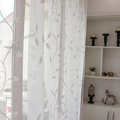Slow Soul Set of 2 White Leaf Sheer Curtains