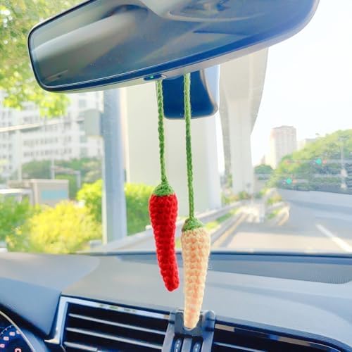 Motaney Crochet Chili Pepper Car Hanging Ornament